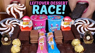 ASMR LEFTOVER DESSERT RACE BLUE VS PINK CHOCOLATE DIP CUPS KINDER EGGS ICE CREAM SUNDAE FERRERO [upl. by Yentruok690]