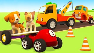 The small cars save the pickup truck The colored buses amp animals for kids Car cartoons for kids [upl. by Mian]