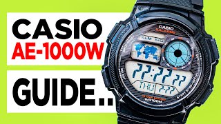 CASIO AE1000W How To TUTORIAL Guide  Time amp Date Alarms World Time Timer and Stopwatch [upl. by Akienom]