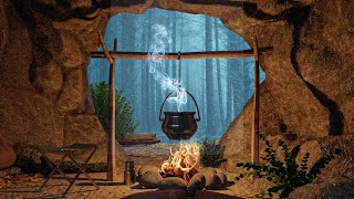 Hiding from a Heavy Rain and Thunderstorm in a Cozy Warm Cave in the Forest CaveRainAmbience [upl. by Sharon832]