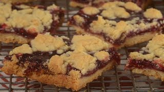 Raspberry Shortbread Bars Recipe Demonstration  Joyofbakingcom [upl. by Airehtfele]