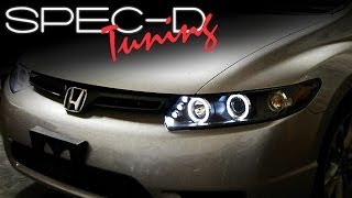 SPECDTUNING INSTALLATION VIDEO 20062011 HONDA CIVIC 2 DOOR PROJECTOR HEAD LIGHTS [upl. by Meihar943]