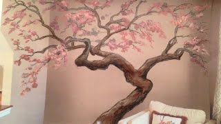 Cherry Blossom Tree MuralTime lapseArtisan Rooms [upl. by Balcke]