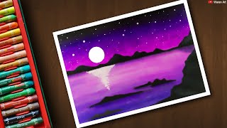 How to Draw Moonlight Dream Scenery Step by Step Drawing for beginners [upl. by Symons340]