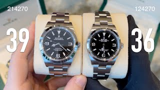 New Rolex Explorer 36mm 124270 vs Rolex Explorer 39mm 214270 review comparison [upl. by Siesser12]