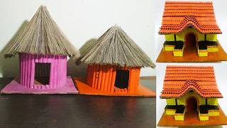 Cardboard House  Cardboard Craft  Cardboard House Making  Paper Hut House  Cardboard Craft Ideas [upl. by Schindler859]