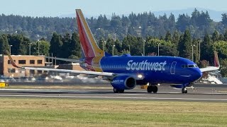 Southwest Boeing 7377H4 N422WN Departing Portland International Airport [upl. by Ynttirb]