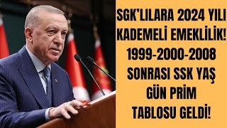 SGK’lılara 2024 yılı kademeli emeklilik 1999 2000 2008 sonrası SSK yaş gün prim tablosu geldi [upl. by Sayre236]