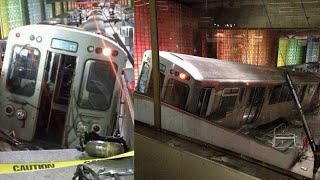 Subway train derailment at Chicago airport station injures 30 Boston train derails  Compilation [upl. by Akenna]