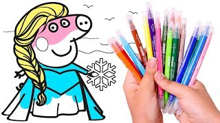 Aprende a dibujar a Peppa de Elsa ❄️❤️ Coloreamos el dibujo de Peppa Pig disfrazada de Frozen 2 [upl. by Latsirc499]