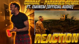 EMINEM STILL BEING EMINEM  Cordae  Parables Remix FT Eminem REACTION [upl. by Anear]