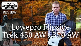 Review Lowepro Flipside Trek 450 AW camera backpack amp 350 AW comparison [upl. by Eilraep]