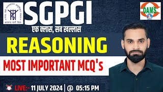 Reasoning  SGPGI Nursing Officer Most Important Questions 1 By Hooda Sir  DAMS Nursing [upl. by Elletnohs]