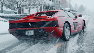 The Snow Drifting Ferrari Testarossa I 4k I MaxiMedia x WoyshinsMedia [upl. by Ahsenaj]