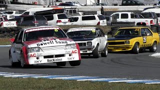 Historic Super Sprints 2023 Baskerville Historics Great sounding V8 Holden Toranas [upl. by Anigger]