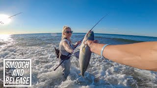 INSANE Topwater Bluefish BLITZ  Montauk  New York  Surf Fishing Long Island  Smooch and Release [upl. by Seiber]