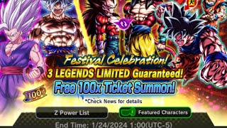 100 TICKETS GARUNTEED 3 LFS SUMMON  DRAGON BALL LEGENDS [upl. by Paapanen]