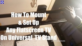 How To Mount amp Set Up Any Flatscreen TV On Universal Swivel TV Stand [upl. by Arikaahs]