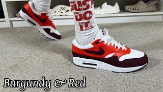 Nike Air Max 1 Burgundyamp Red Reviewamp On foot [upl. by Netsrek377]