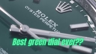 Watch review of the ROLEX 124300 OYSTER PERPETUAL  green dial perfection [upl. by Haceber]