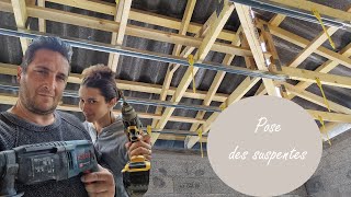 CONSTRUCTION MAISON  La pose des suspentes  Isolation plafond [upl. by Adoc]