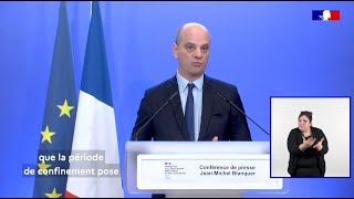 Bac brevet 2020  conférence de presse de JeanMichel Blanquer [upl. by Yenahpets]