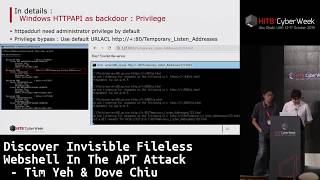 HITBCyberWeek CommSec Discover Invisible Fileless Webshell In The APT Attack  Tim Yeh amp Dove Chiu [upl. by Nilad]