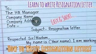 How to write Resignation letter  Resignation letter sample  Learn to write resignation letter [upl. by Catlaina]