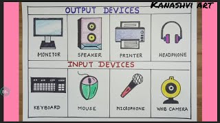 How to draw INPUT AND OUTPUT DEVICES OF COMPUTER step by step for school activity [upl. by Gala]