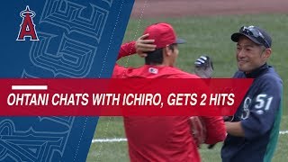 Ohtani chats with Ichiro records RBI double [upl. by Ahusoj]