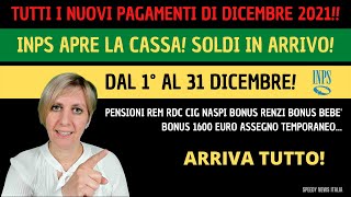 TUTTI I NUOVI PAGAMENTI INPS DI DICEMBRE 2021 REM RDC PENSIONI ASSEGNO TEMPORANEO BONUS 1600 BEBE [upl. by Yvel]