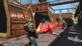 Fallout 4 Wounding gatling laser vs 22 Deathclaws Sanctuary Hills very hard difficulty [upl. by Amleht]