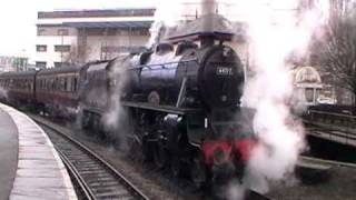 44767 George Stephenson departs Keighley Whistle and wheel slip KWVR Winter steam gala 2011 [upl. by Ellek]