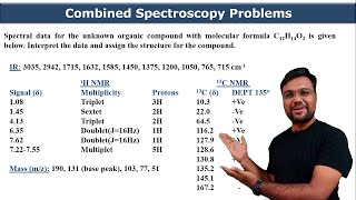 How to solve problems of combined spectroscopy IR MASS Spectrometry 1H NMR 13C NMR [upl. by Aniuqal201]