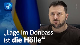 UkraineKrieg Selenskyj spricht von großen Zerstörungen im Donbass [upl. by Adeuga]