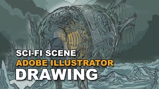 Time Lapse SCI FI MEADOW ADOBE ILLUSTRATOR DRAWING [upl. by Tabitha21]