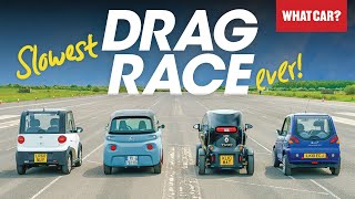 DRAG RACE Citroen Ami vs Renault Twizy amp more – mini electric car battle  What Car [upl. by Mabelle420]