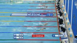 Cavic breaks Phelps record from Universal Sports [upl. by Hardy875]