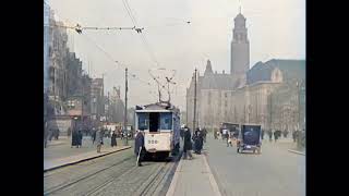 Paardentrams en Trams in Rotterdam in 1925 in kleur Horse Trams in Rotterdam in color [upl. by Cliffes698]