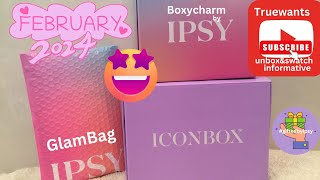 IPSY February 2024 Unbox amp Swatches GlamBag amp Boxycharm amp ICON giftedbyipsy ipsydotcom BoxyCharm [upl. by Yreffej]