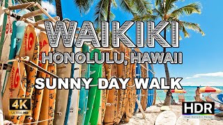 Sunny day in Waikiki  Honolulu Hawaii Daytime Walk in HDR 4K [upl. by Marr]