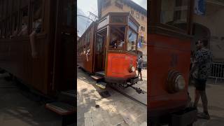 Tranvía de Sóller passing through the city centre of Sóller Majorca 190824 [upl. by Hamitaf]