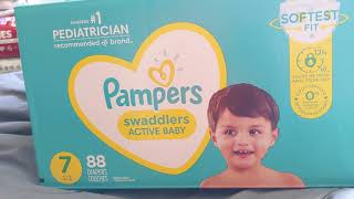 NEW Pampers Swaddlers Active Baby Size 7 Unboxing [upl. by Ahtekal533]