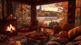 Warm Autumn Afternoon in the Autumn Forest Smooth Jazz Campfire and Gentle Autumn Air [upl. by Zahc131]