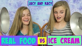 Real Food vs Ice Cream Challenge  Jacy and Kacy [upl. by Isabea208]