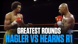 Marvin Hagler vs Tommy Hearns Round 1  GREATEST ROUND OF BOXING  ON THIS DAY [upl. by Annabell596]