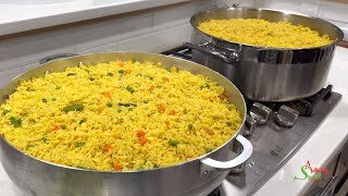 Restaurant Style Yellow Rice  Making Two Big Pots Turmeric amp Curry Rice Using Jasmin Rice [upl. by Einram]