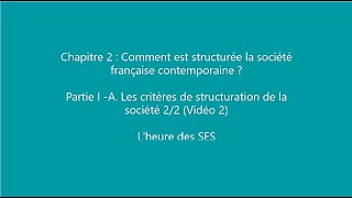 Chapitre 2  Intro  Partie I  A Les critères de structuration de la société 22 Vidéo 2 [upl. by Ausoj]