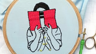 Girl with Bookback stitchsatin hair stitchGirl holding open book Embroidery stitchembroidery [upl. by Nnaxor231]