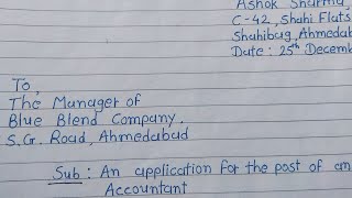 Application writing std 12  an application for the post of an accountant in english [upl. by Kensell]